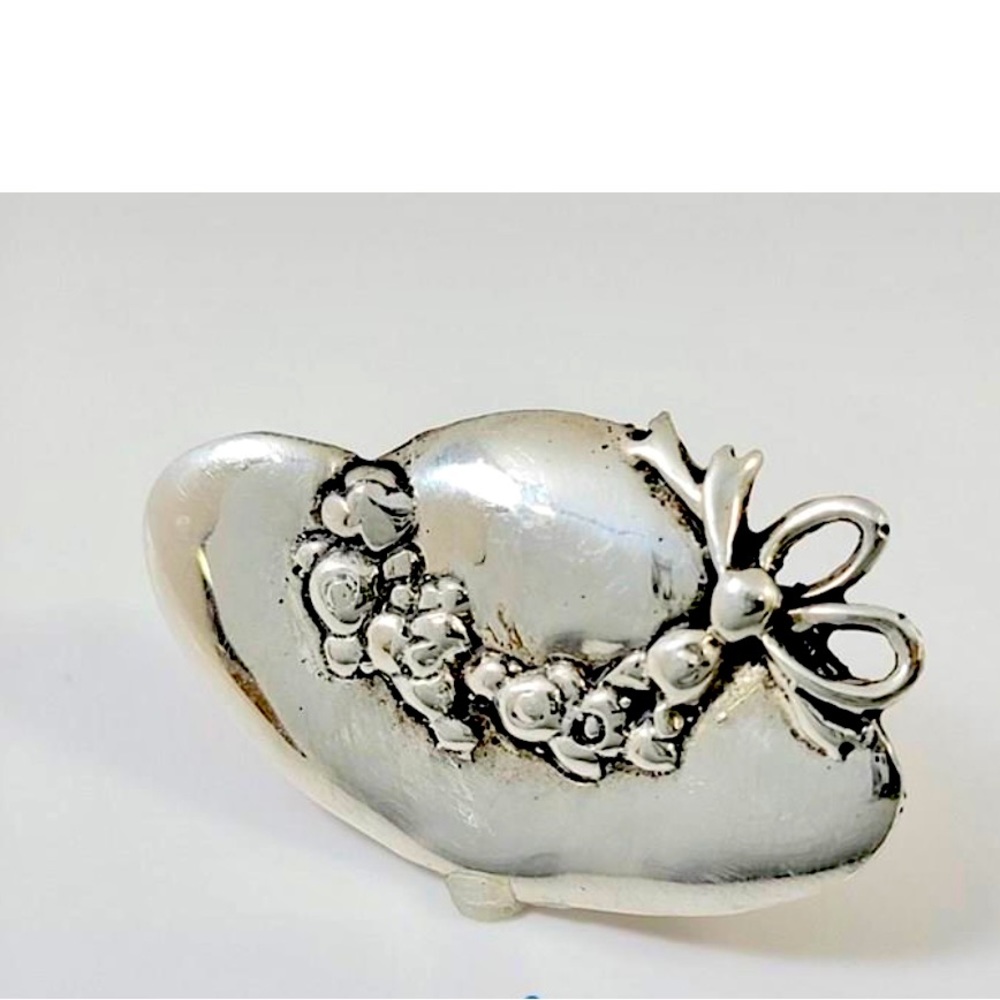 .925 Silver Wide Brim Hat Pin with Flowers Ribbon Vintage Signed